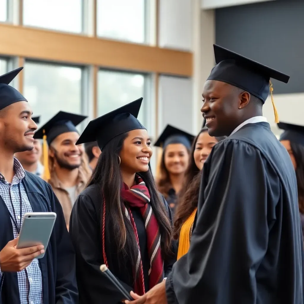 Graduates celebrating at the Apple Developer Academy graduation ceremony in Detroit.