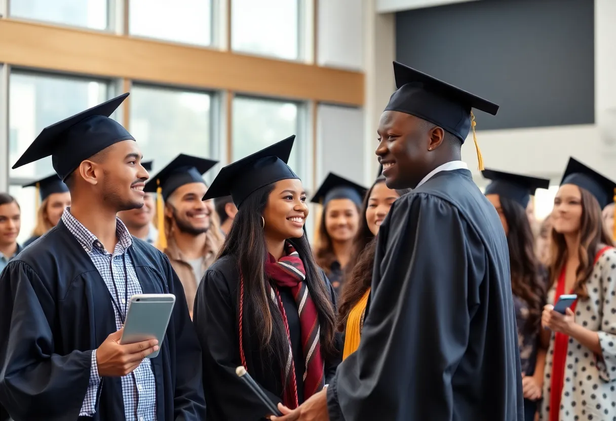 Graduates celebrating at the Apple Developer Academy graduation ceremony in Detroit.
