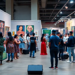 An artistic representation of Detroit's vibrant arts scene showcasing various exhibitions and community performances.