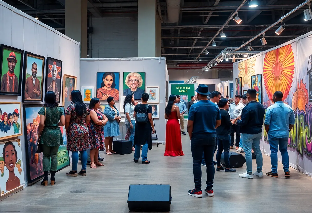 An artistic representation of Detroit's vibrant arts scene showcasing various exhibitions and community performances.