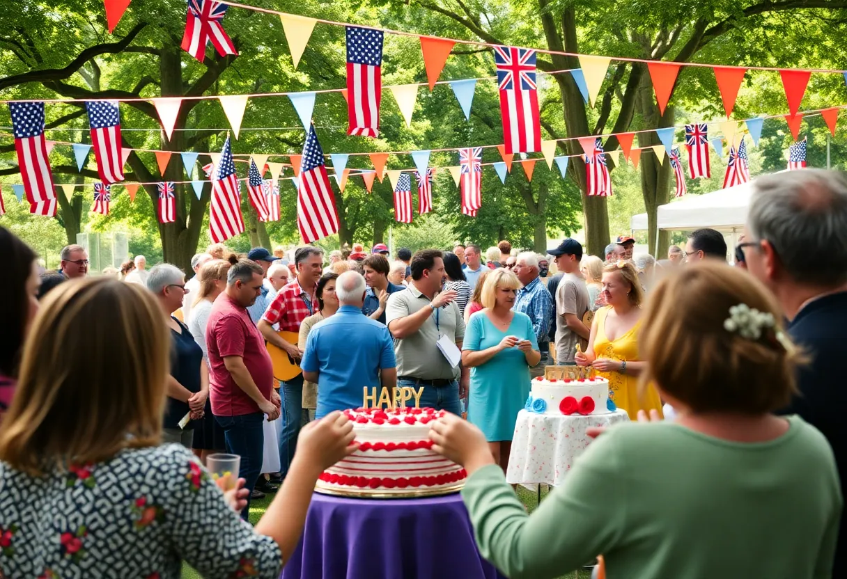 A festive community gathering for Detroit's birthday celebration featuring activities and local artists.