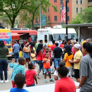 Community engagement at Detroit’s Block Party for Democracy promoting early voting.