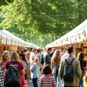 Crowd at Detroit Book Festival with books and activities