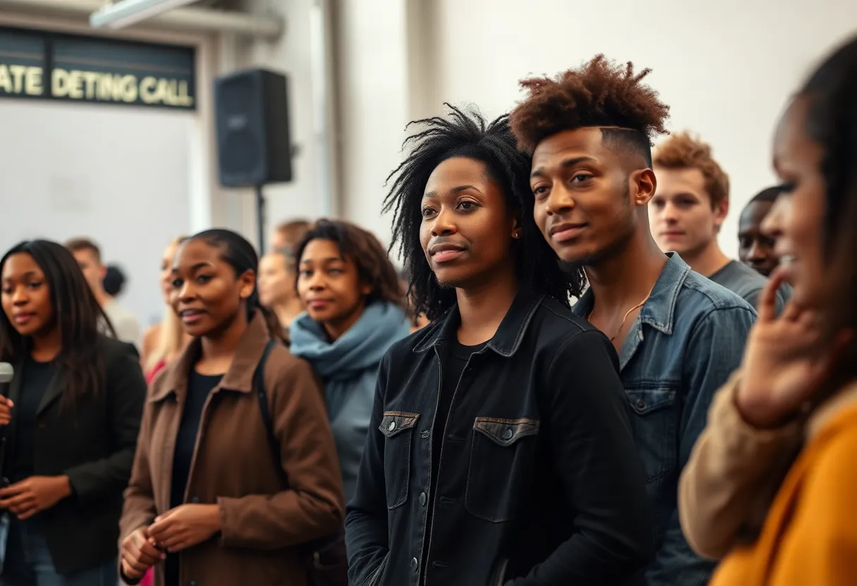 A casting call event in Detroit with a diverse group of actors.