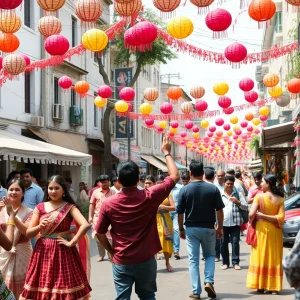 Crowd gathering at Detroit's Chinatown Block Party with food stalls and cultural performances.