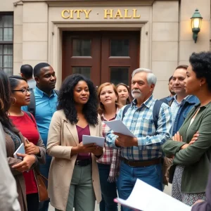 Community members discussing local governance in Detroit
