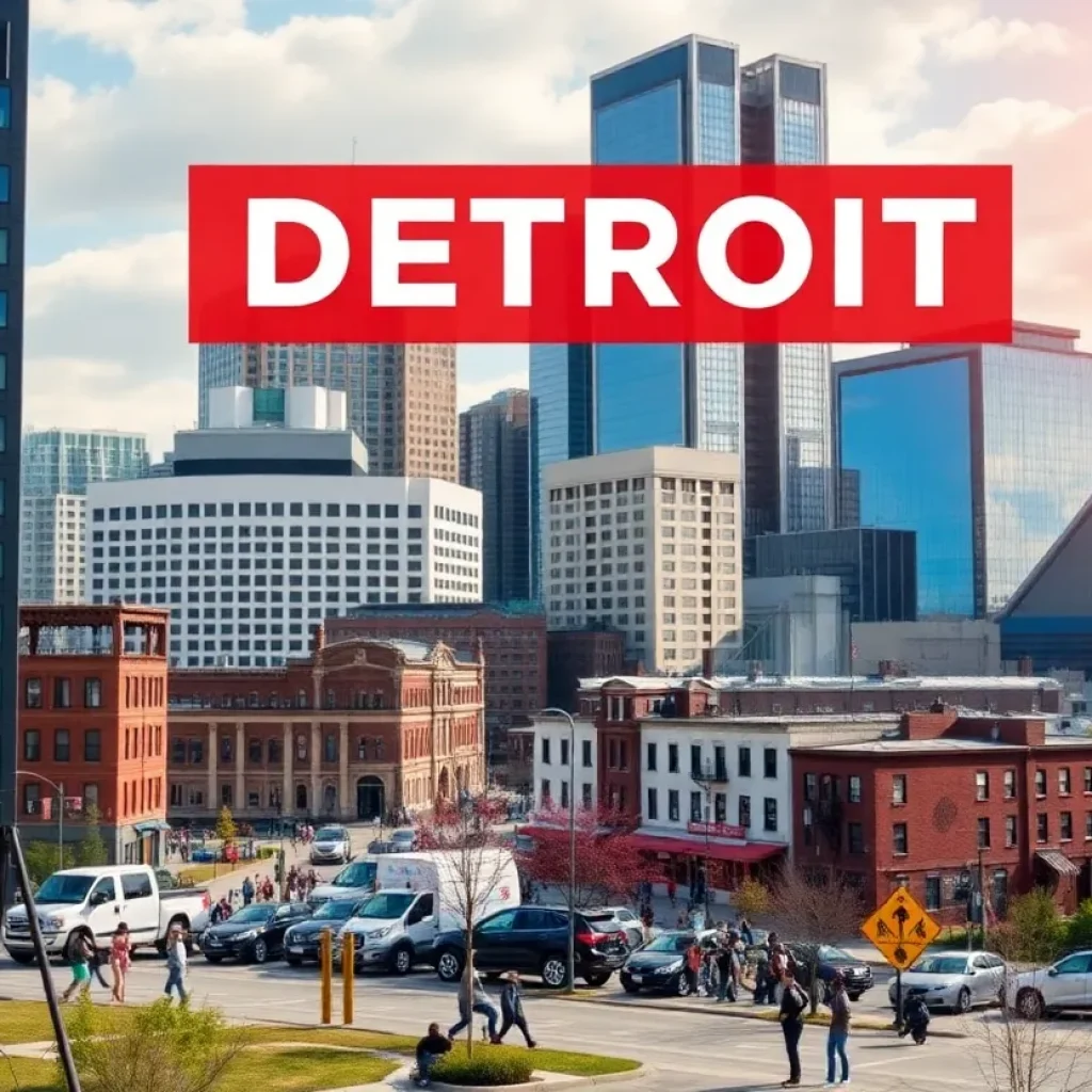 Cityscape of Detroit highlighting urban revitalization for the mayoral primary.