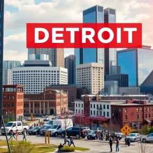 Cityscape of Detroit highlighting urban revitalization for the mayoral primary.