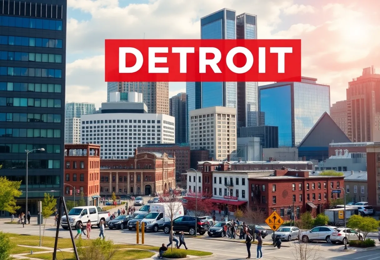 Cityscape of Detroit highlighting urban revitalization for the mayoral primary.
