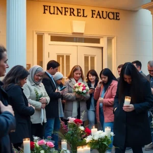 Mourners gathering outside a funeral home in Detroit