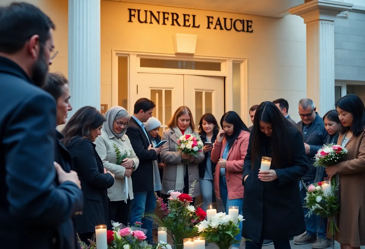Mourners gathering outside a funeral home in Detroit