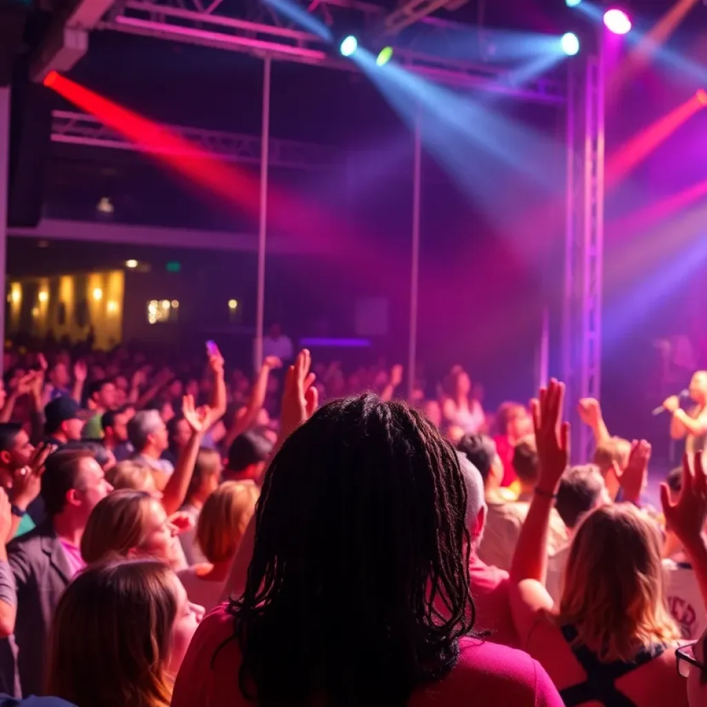 Vibrant concert scene in Detroit with a diverse crowd