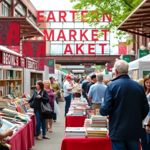 A crowd enjoying the Detroit Festival of Books at Eastern Market.