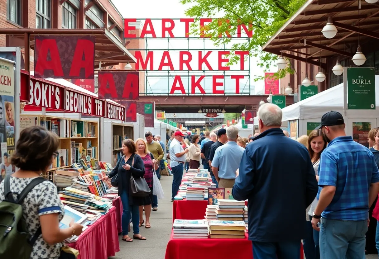 A crowd enjoying the Detroit Festival of Books at Eastern Market.