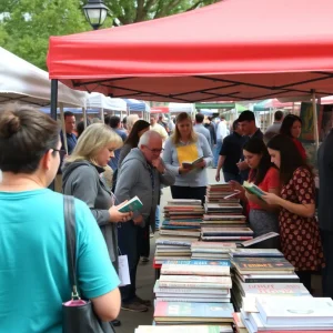 Crowd at the Detroit Festival of Books engaging with authors and vendors.