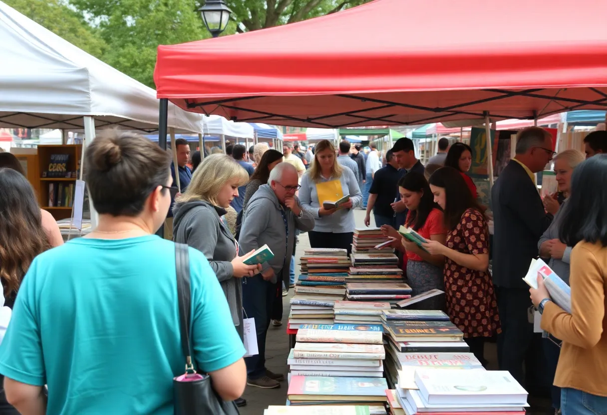 Crowd at the Detroit Festival of Books engaging with authors and vendors.