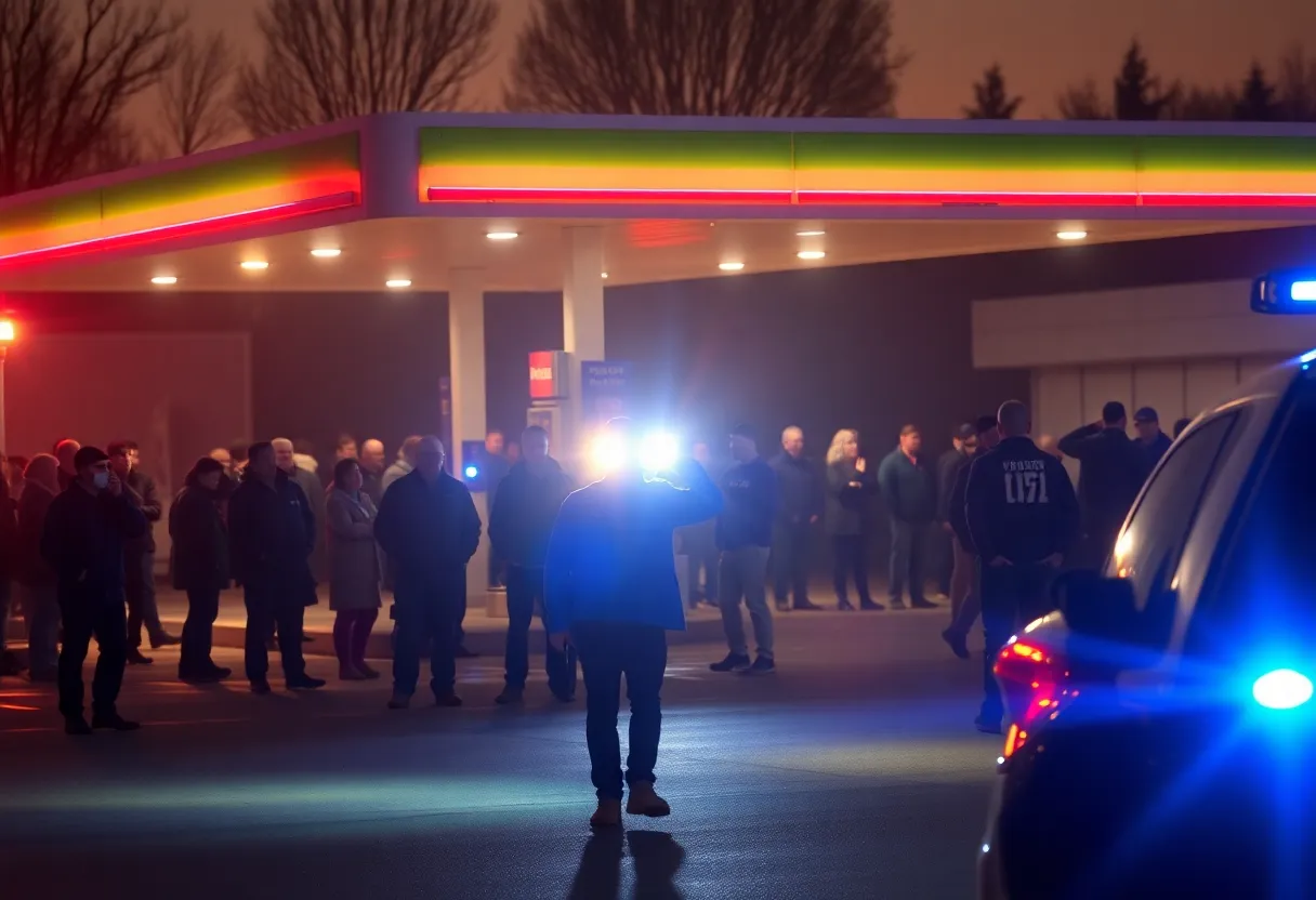 Scene of a shooting outside a gas station with police presence