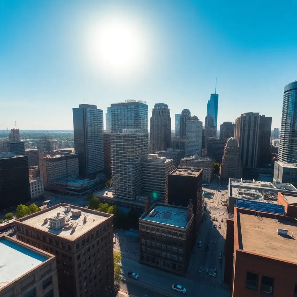 Aerial view of Detroit during heat wave