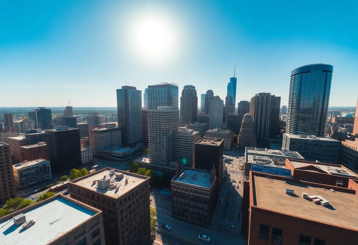 Aerial view of Detroit during heat wave