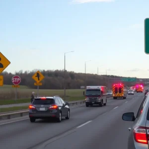 Emergency vehicles responding to a car crash on I-96
