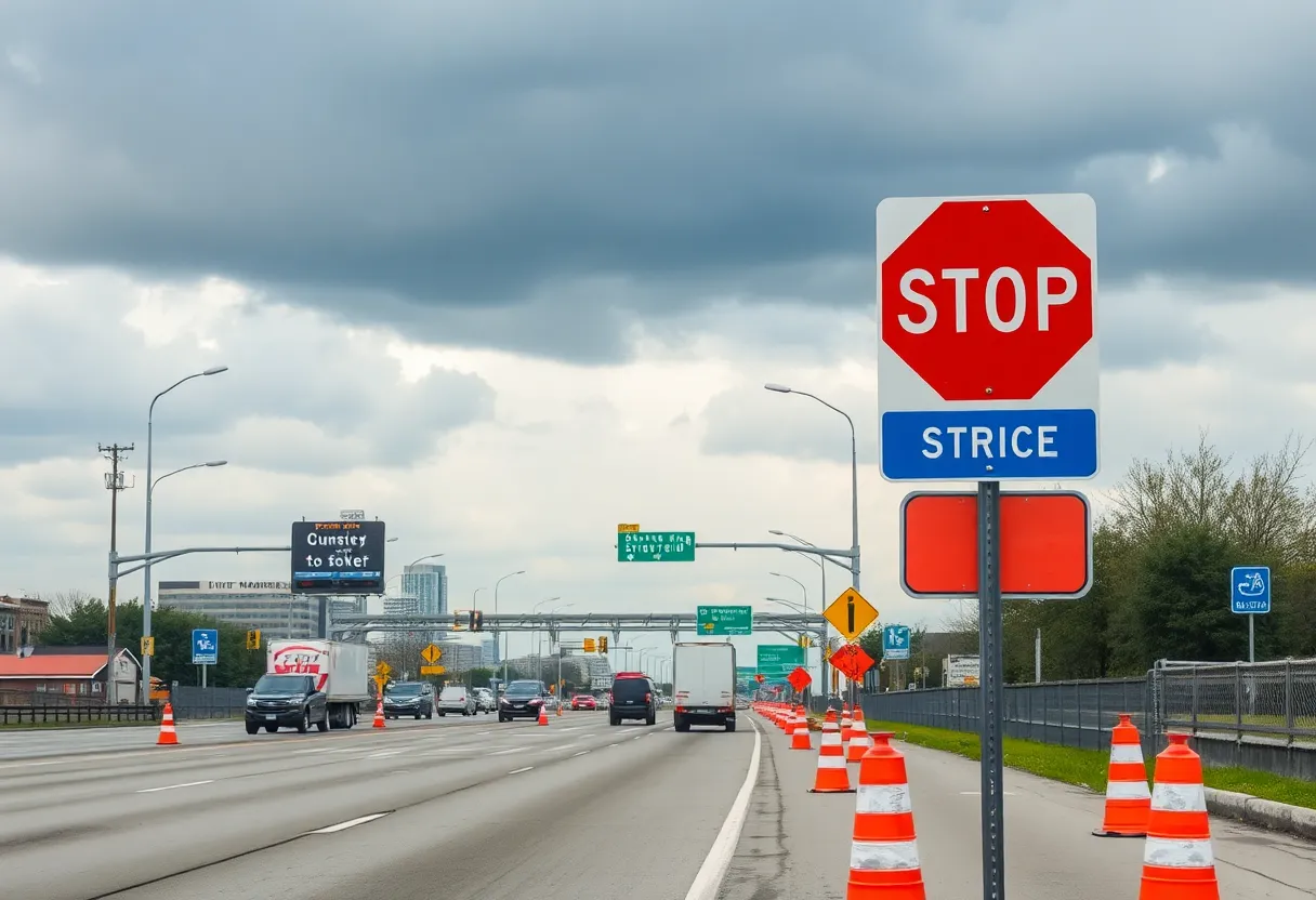 Detroit I-75 highway under construction with traffic signs
