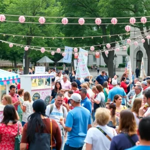 Community members enjoying ice cream during a charity event in Detroit.