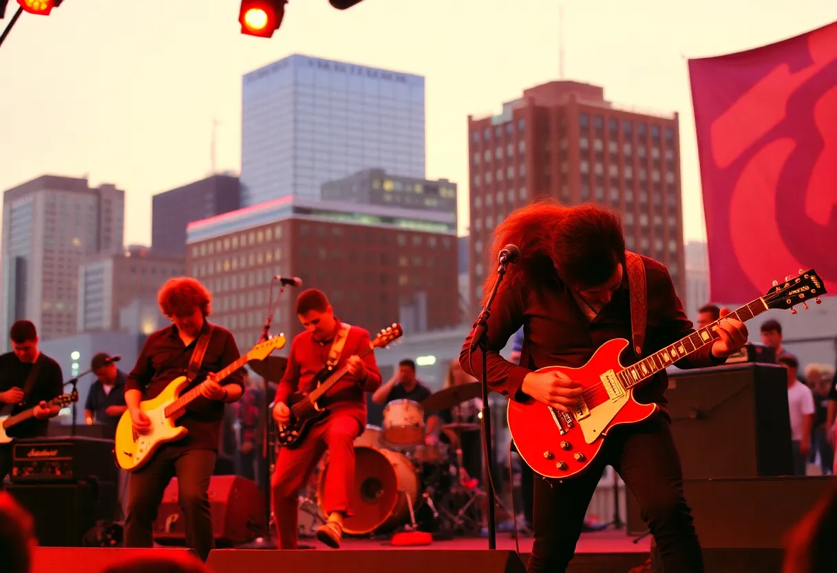 Indie rock band performing on stage in Detroit