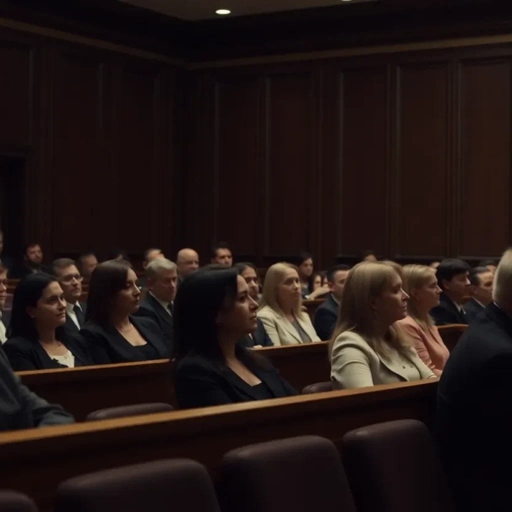 Courtroom scene during the Detroit kidnapping trial with evidence presented