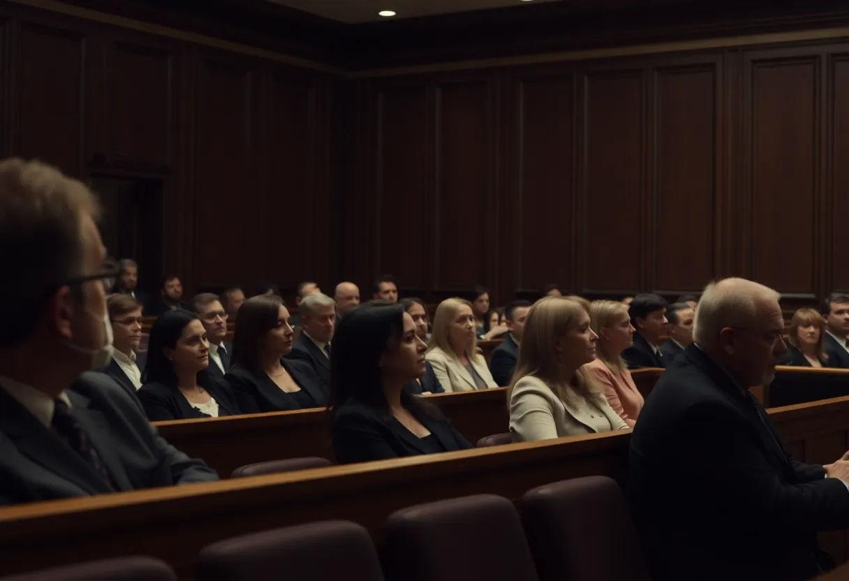 Courtroom scene during the Detroit kidnapping trial with evidence presented