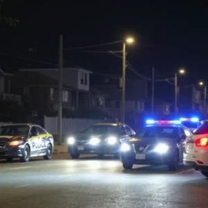 Police patrol cars in Detroit at night