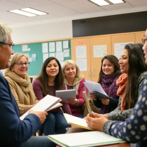 Group of educators discussing school board election matters
