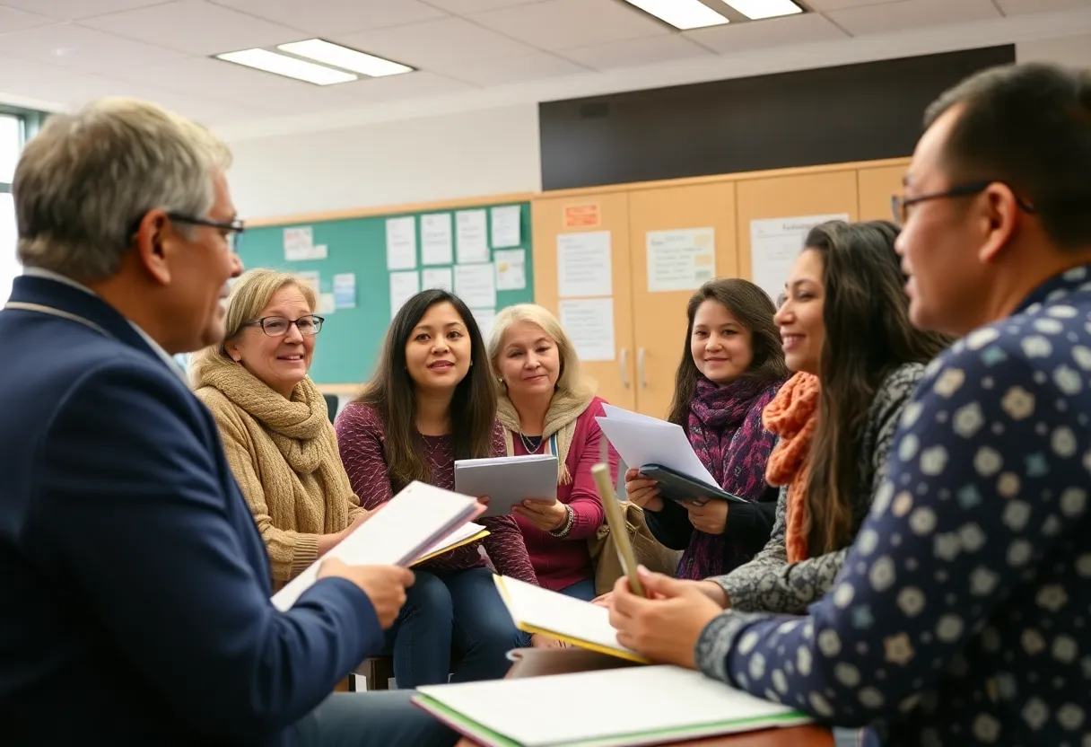 Group of educators discussing school board election matters