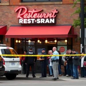 Police and emergency responders at a Detroit restaurant following a shooting incident.