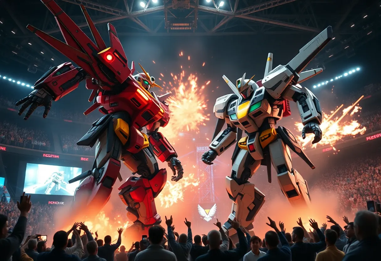 Combat robots battling in a futuristic arena