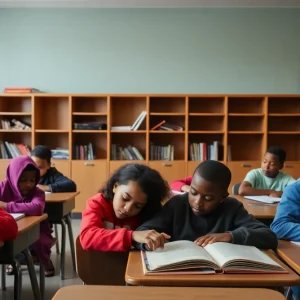 Students in a Detroit classroom facing resource challenges due to funding cuts