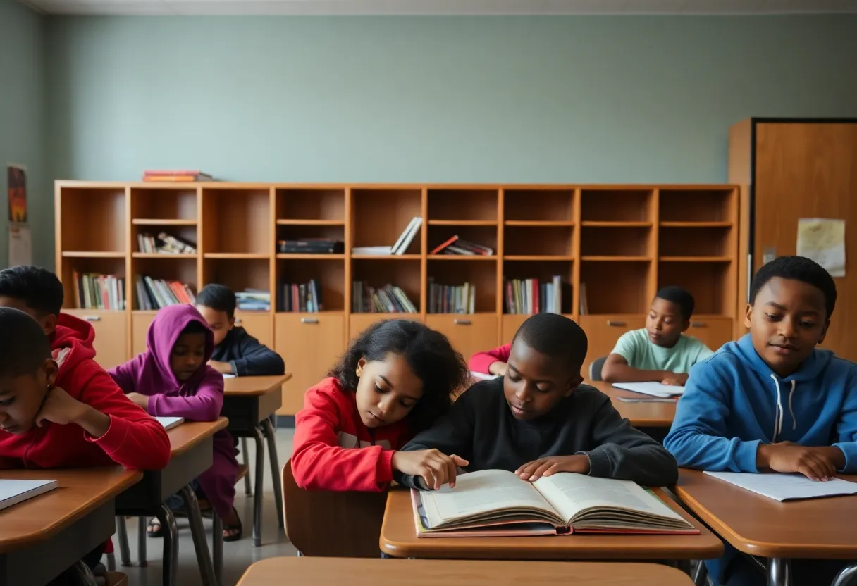 Students in a Detroit classroom facing resource challenges due to funding cuts