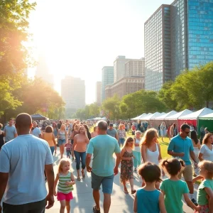 Families enjoying summer activities in a Detroit park