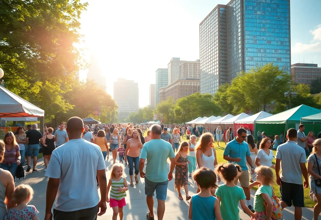 Families enjoying summer activities in a Detroit park