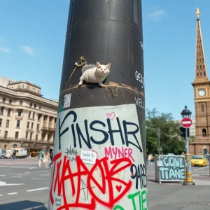 Artwork depicting vandalism on urban landmarks