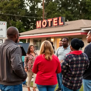 Post A Job in Detroit MI Residents gathering outside Travel Inn expressing safety concerns