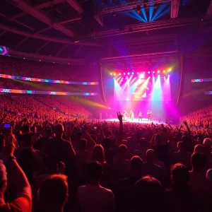 Ed Sheeran performing at Ford Field concert in Detroit