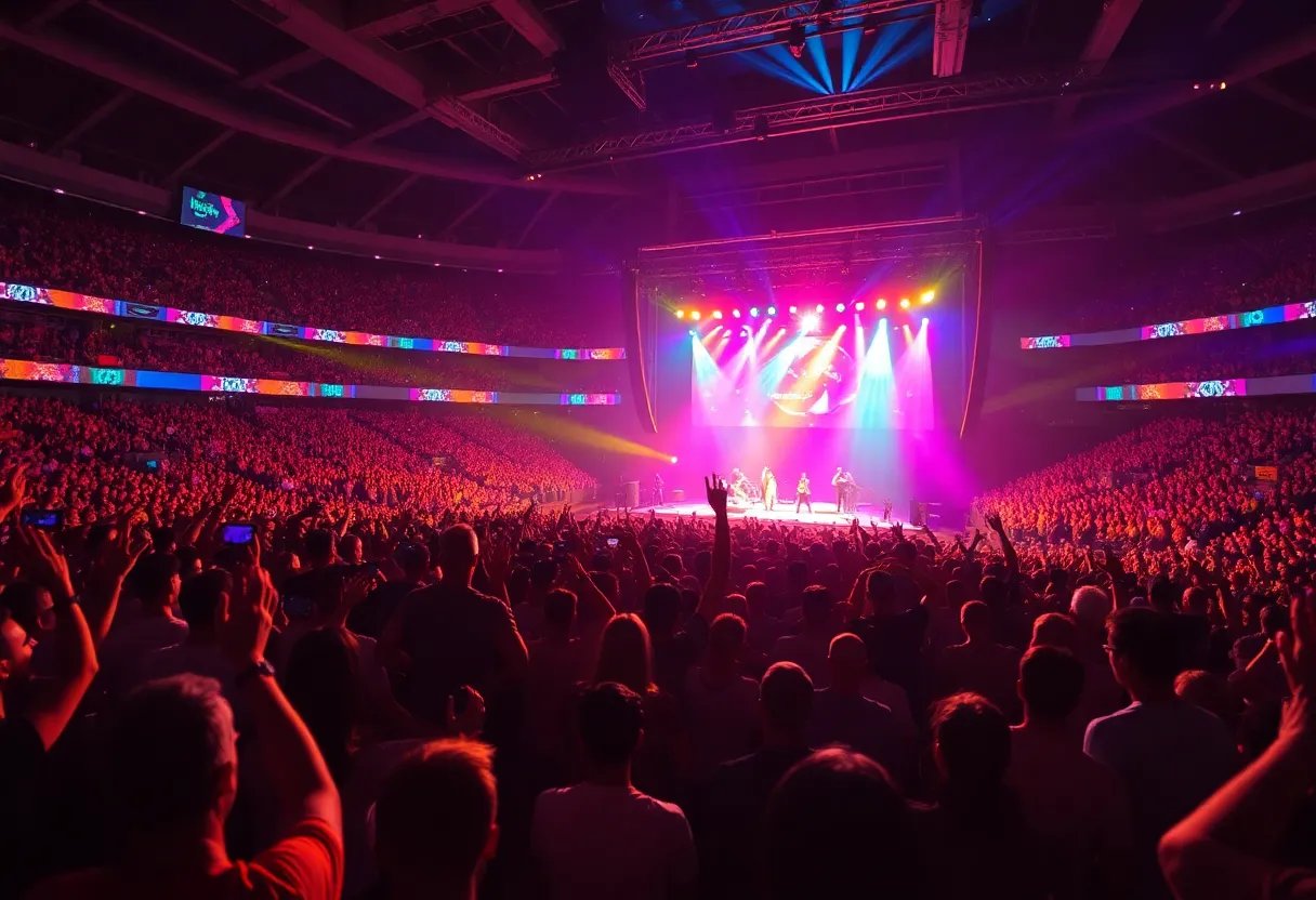 Ed Sheeran performing at Ford Field concert in Detroit
