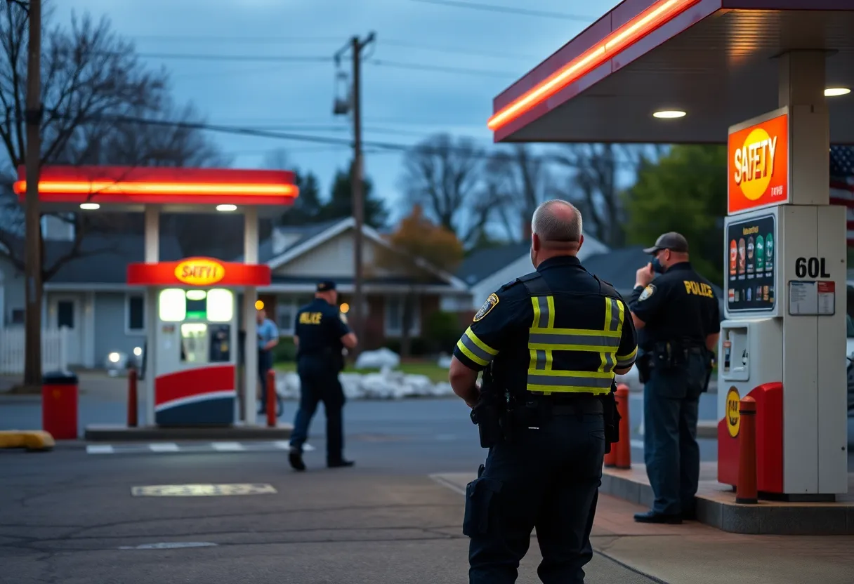 Gas station with a police presence in a local neighborhood