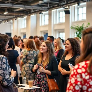 Women engaging in networking activities at the Good Stuff Social Club event in Detroit.
