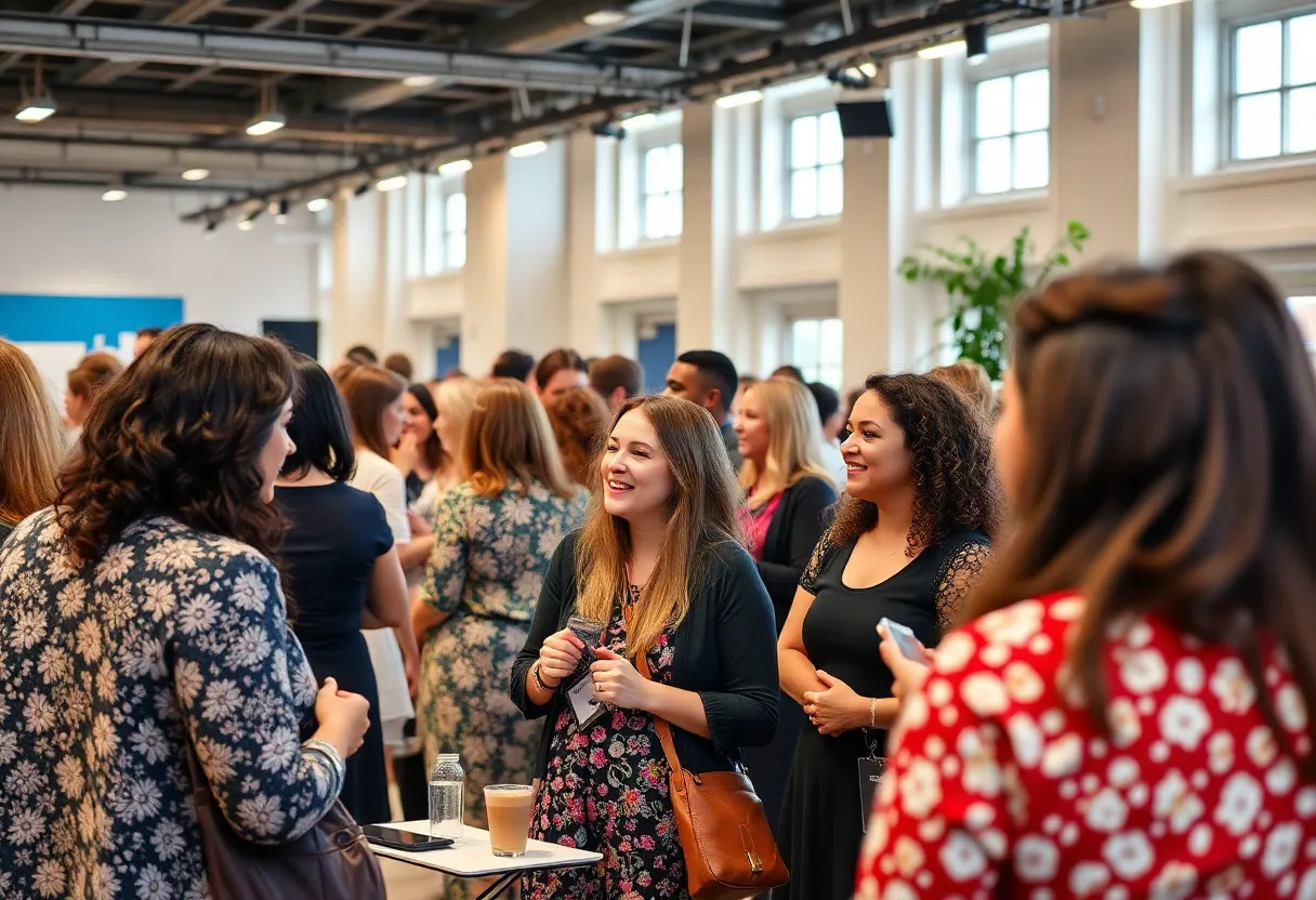 Women engaging in networking activities at the Good Stuff Social Club event in Detroit.