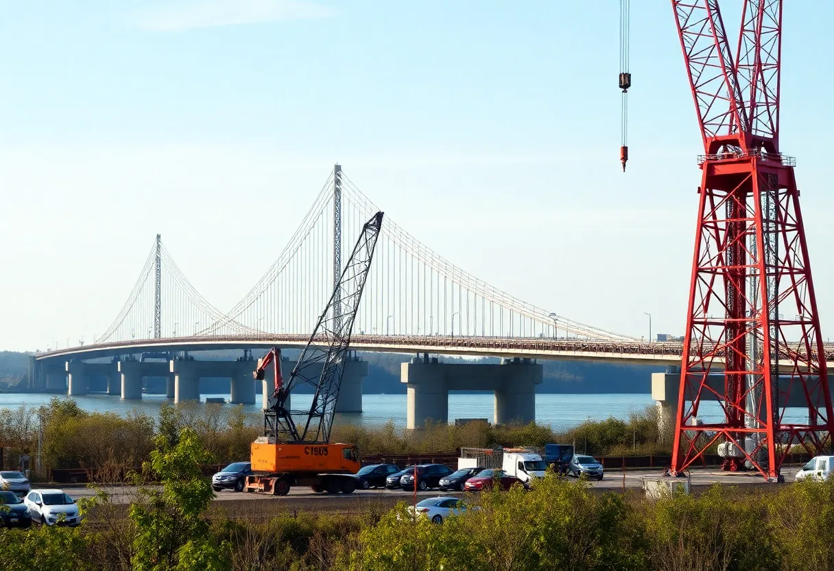 Tower crane dismantling at Gordie Howe International Bridge construction site