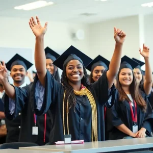 Diverse graduates celebrating at the Apple Developer Academy