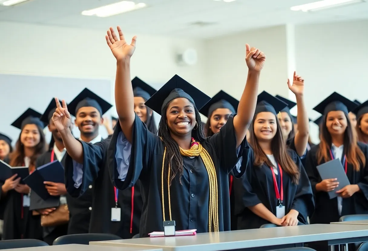 Diverse graduates celebrating at the Apple Developer Academy
