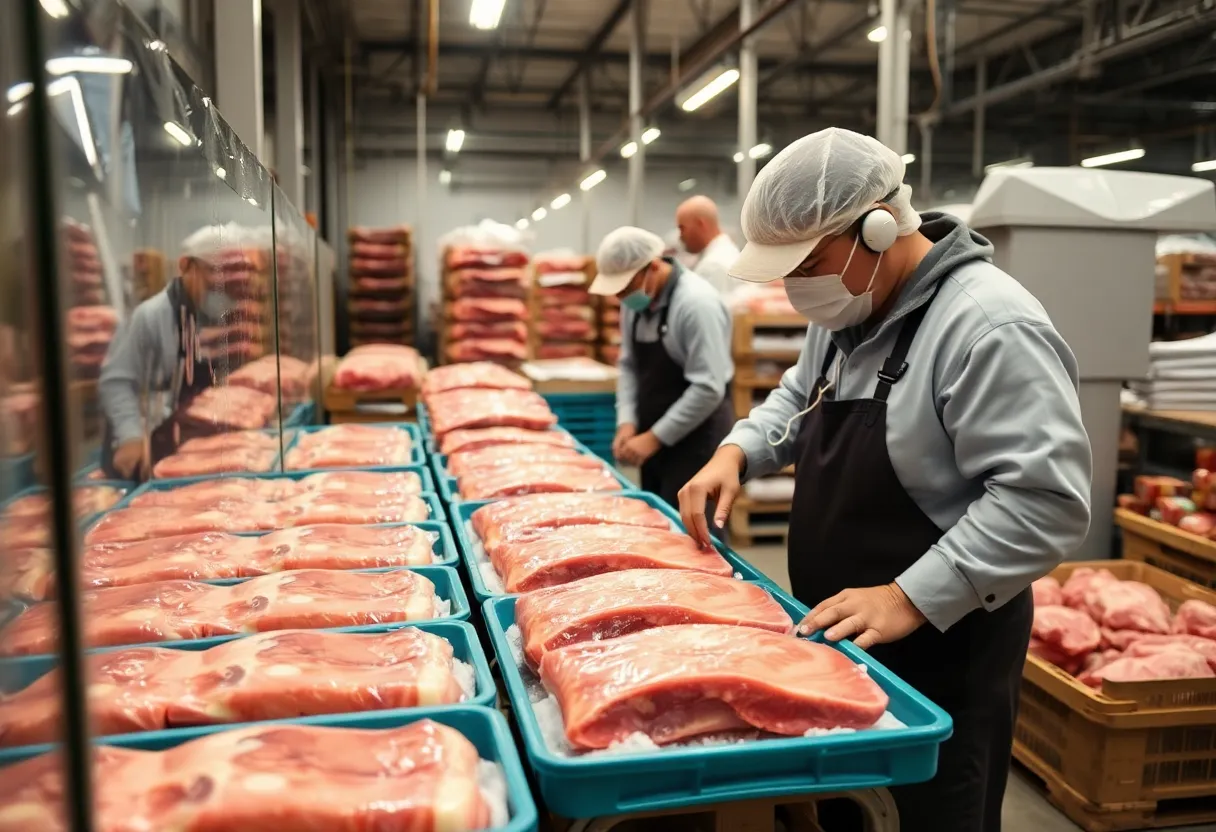 Inspection of frozen ground beef products in a warehouse