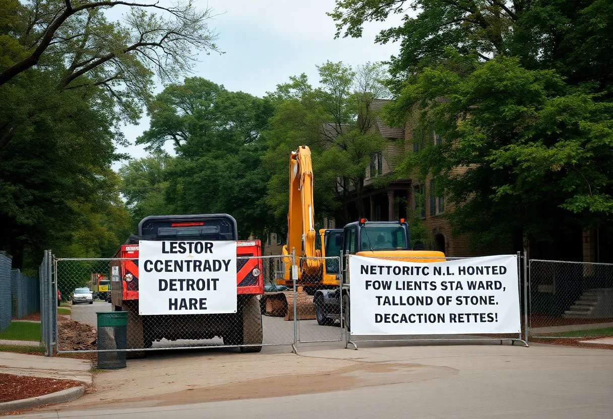 Construction equipment halted in Lafayette Park neighborhood of Detroit